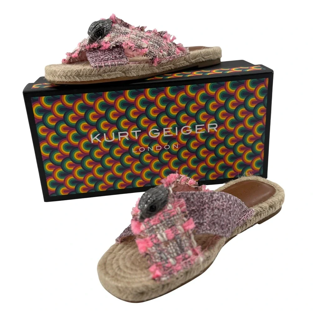 Kurt Geiger Womens 7 Kensington X Espadrille Slide Pink Tweed Eagle Head Sandal